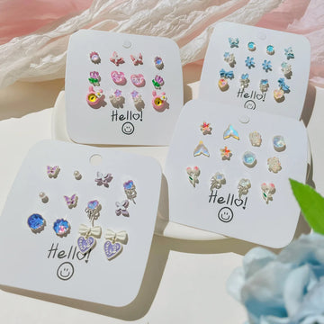 DAIIIBABYYY  -  Cute Pink Heart Butterfly Cat Cartoon Stud Earrings Set for Women Fashion Girls Dreamy Bow Pearl Floral Earring Jewelry